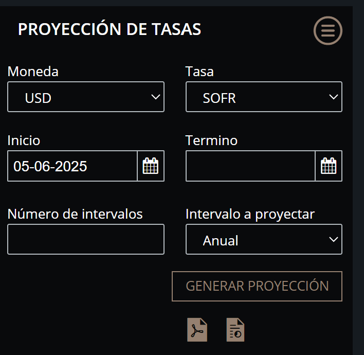 Cálculo proyección de tasas con Xymmetry